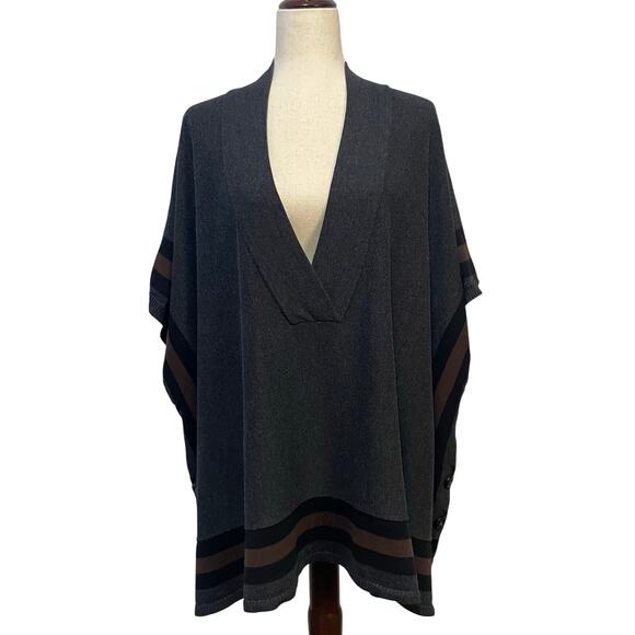 Hinge | Nordstrom Poncho Sweater Oversized V-Neck Boho Top Charcoal Brown XS / S - Picture 2 of 16